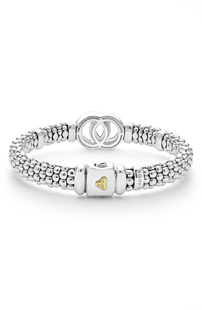 Lagos 18k Yellow Gold & Sterling Silver Signature Caviar Diamond Interlocking Circle Beaded Bracelet In Silver/ Gold