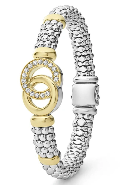 Lagos 18k Yellow Gold & Sterling Silver Signature Caviar Diamond Interlocking Circle Beaded Bracelet In Silver/ Gold