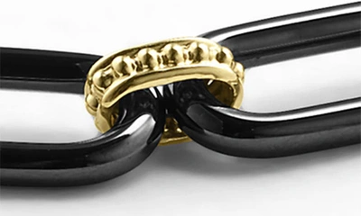 Shop Lagos Signature Caviar Ceramic Link Bracelet In Black/ Gold