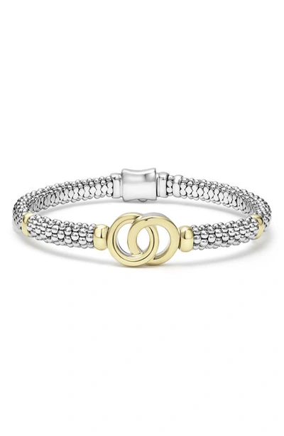 Shop Lagos Signature Caviar Interlock Rope Bracelet In Silver/ Gold
