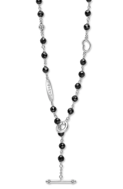 Lagos Caviar Icon Ceramic Beaded Necklace In Silver