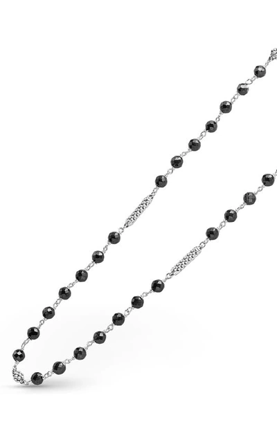 Lagos Caviar Icon Ceramic Beaded Necklace In Silver