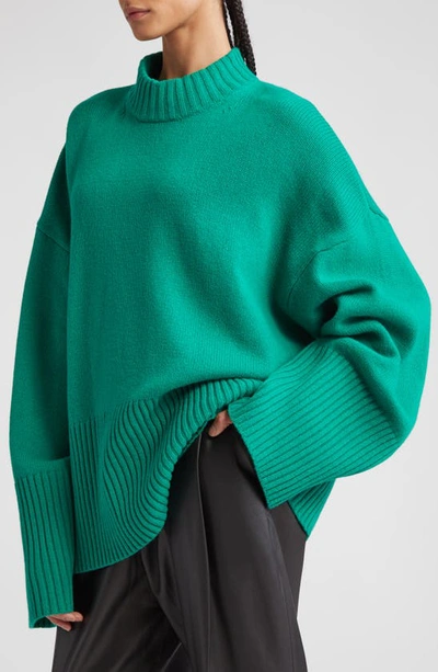 Shop Stand Studio Wool Crewneck Sweater In Intense Sage/ Solid