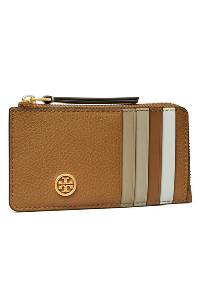 Shop Tory Burch Robinson Pebbled Leather Card Case In Tiger's Eye