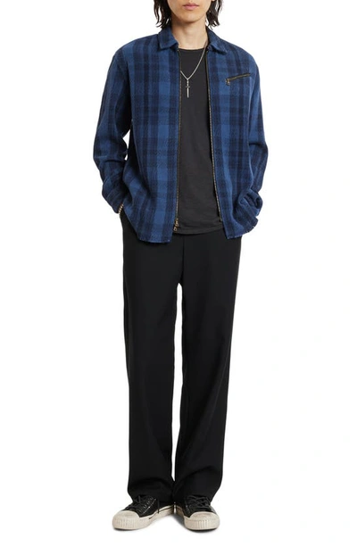 Shop John Varvatos Robbins Plaid Zip-up Shirt Jacket In Ocean Blue