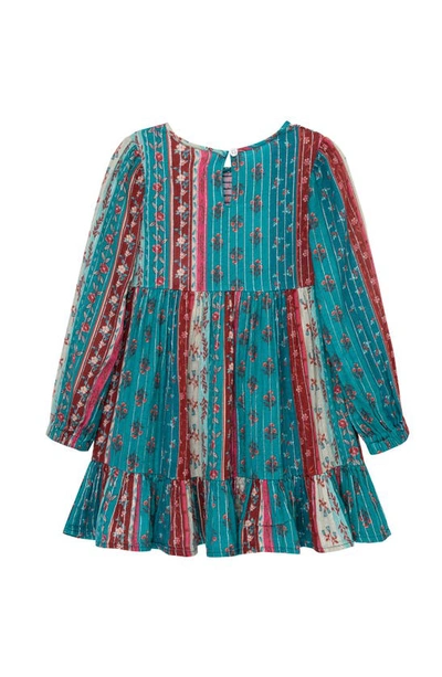 Shop Peek Aren't You Curious Kids' Mixed Florals Metallic Smocked Long Sleeve Dress In Beige Print