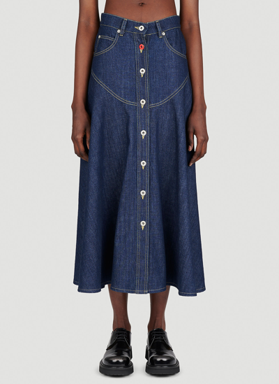 Shop Kenzo Long Flared Denim Skirt In Blue
