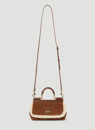 Shop Dolce & Gabbana Sicily Suede Small Handbag In Brown