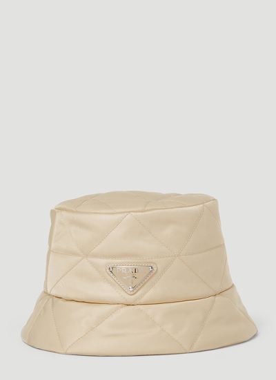 Shop Prada Quilted Logo Bucket Hat In Beige