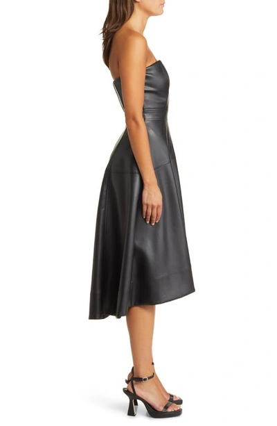 Shop En Saison Dawn Faux Leather Strapless Fit & Flare Dress In Black