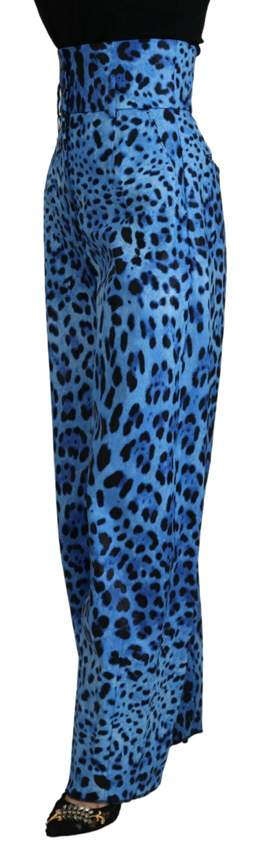 Shop Dolce & Gabbana Blue Leopard Print High Waist Women's Pants
