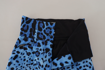 Shop Dolce & Gabbana Blue Leopard Print High Waist Women's Pants