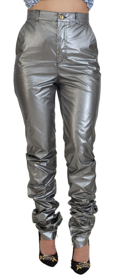 Shop Dolce & Gabbana Metallic Silver High Waist Skinny Women's Pants