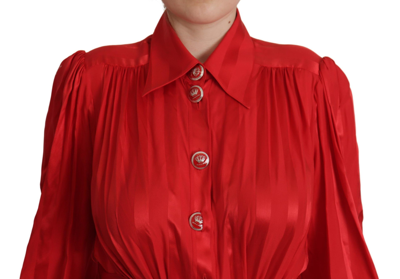 Shop Dolce & Gabbana Red Button Down Belted Midi Satin Silk Women's Dress