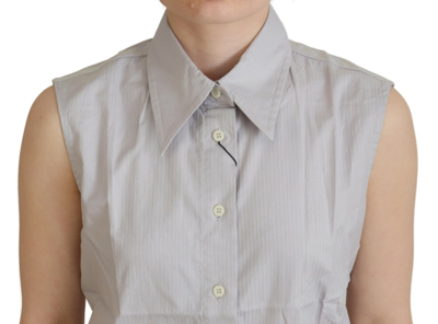 Shop Ferre' Ferre Light Gray Stripes Cotton Sleeveless Collared Women's Top