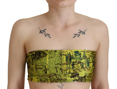 Shop John Galliano Yellow Graphic Print Nylon Strapless Cropped Women's Top