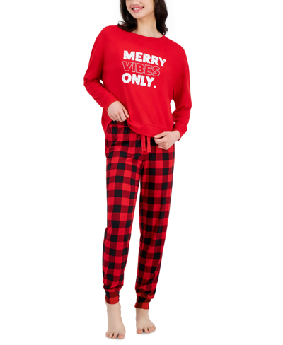 Shop Jenni Women's 2-pc. Long-sleeve Packaged Pajamas Set, Created For Macy's In Buffalo Check