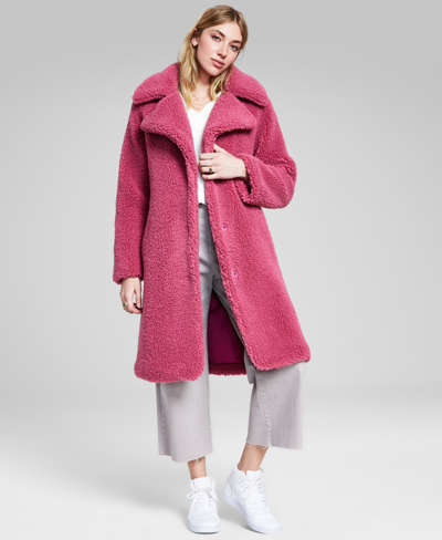 Shop Bcbgeneration Women's Notch-collar Teddy Coat In Pink