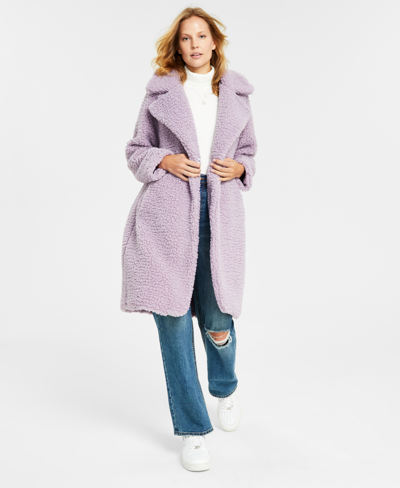 Shop Bcbgeneration Women's Notch-collar Teddy Coat In Purple