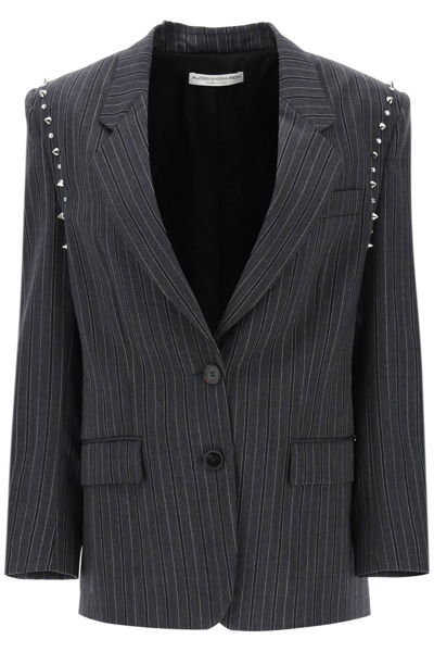 Shop Alessandra Rich Oversized Pinstriped Blazer In Grey