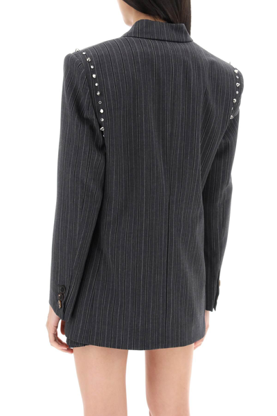Shop Alessandra Rich Oversized Pinstriped Blazer In Grey