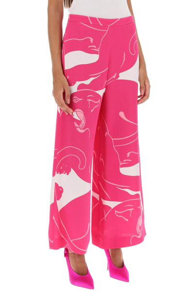 Shop Valentino Cady Panther Cropped Pants In White,fuchsia