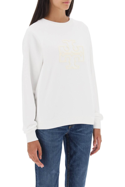 Shop Tory Burch Crew-neck Sweatshirt With T Logo In White