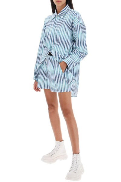 Shop Amiri Striped Poplin Shorts In White,blue,light Blue