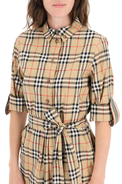Shop Burberry Giovanna Vintage Check Tie-waist Shirt Dress In Beige