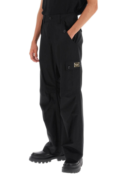 Shop Dolce & Gabbana Cargo Pants With Logo Plaque In Black