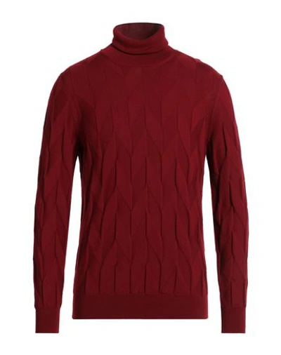 Shop +39 Masq Man Turtleneck Burgundy Size 44 Merino Wool In Red