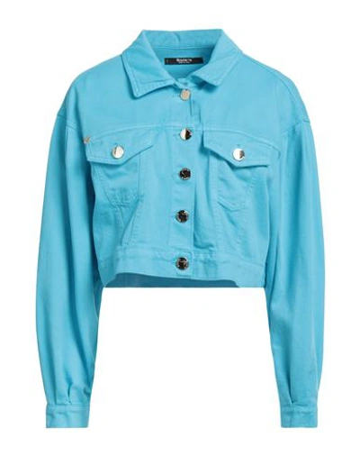 Shop Siste's Woman Jacket Azure Size 6 Cotton, Elastane In Blue
