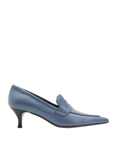 Shop 8 By Yoox Leather Pointy-toe Penny Loafer Woman Loafers Slate Blue Size 8 Ovine Leather