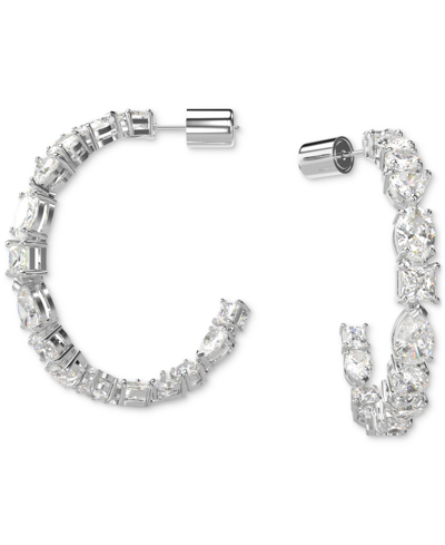 Shop Swarovski Rhodium-plated Medium Mixed Crystal C-hoop Earrings, 1.54" In Silver