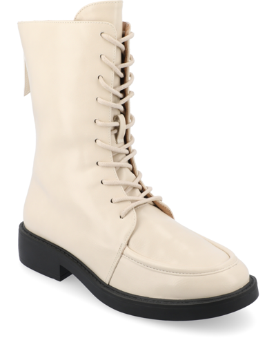 Journee Collection Women's Nikks Lace Up Combat Boots In Bone
