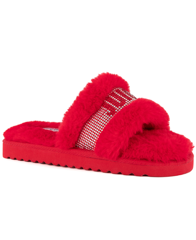 Juicy Couture Women s Halo Faux Fur Slippers In Red Manmade