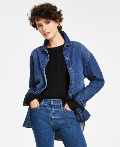 Shop Calvin Klein Jeans Est.1978 Women's Cotton Oversized Denim Overshirt Jacket In Zuma