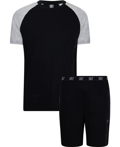Cr7 Men's Cotton Loungewear Top And Short Set In Black/gray