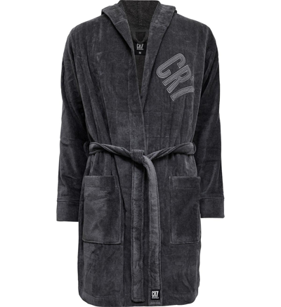 Shop Cr7 Men's Modern Cut Cotton Bathrobe In Dark Gray