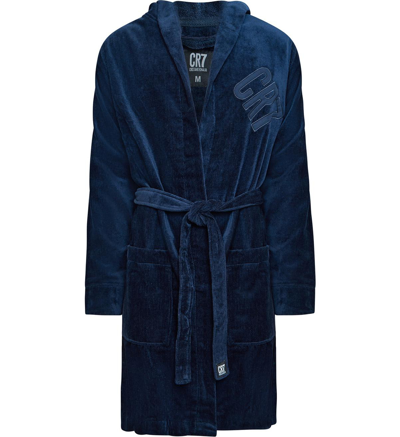 Shop Cr7 Men's Modern Cut Cotton Bathrobe In Dark Blue
