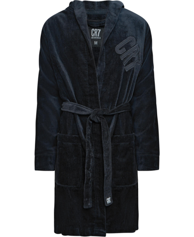 Shop Cr7 Men's Modern Cut Cotton Bathrobe In Black