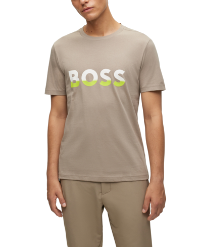 Shop Hugo Boss Boss By  Men's Color-blocked Logo Print T-shirt In Beige