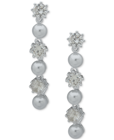 Shop Anne Klein Silver-tone Imitation Pearl & Crystal Flower Linear Drop Earrings