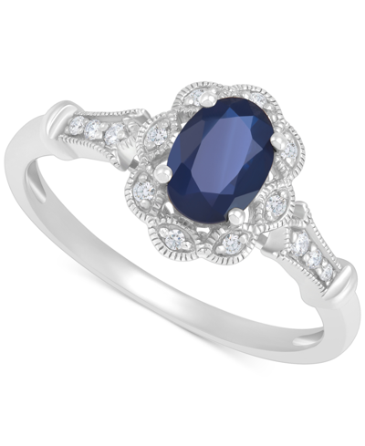 Shop Macy's Sapphire (1 Ct. T.w.) & Diamond Accent Bead Frame Ring In 14k White Gold
