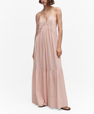 Shop Mango Women's Lace Details Maxi Dress In Pastel Pink