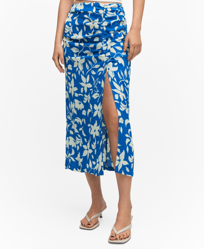 Shop Mango Women's Slit Detail Printed Skirt In Blue