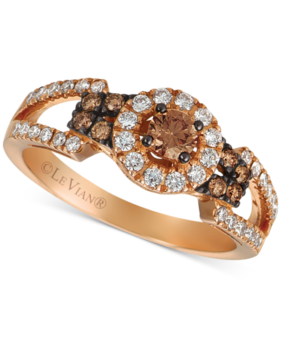 Shop Le Vian Chocolatier Chocolate Diamond & Vanilla Diamond Halo Openwork Ring (5/8 Ct. T.w.) In 14k Rose Gold In K Strawberry Gold Ring