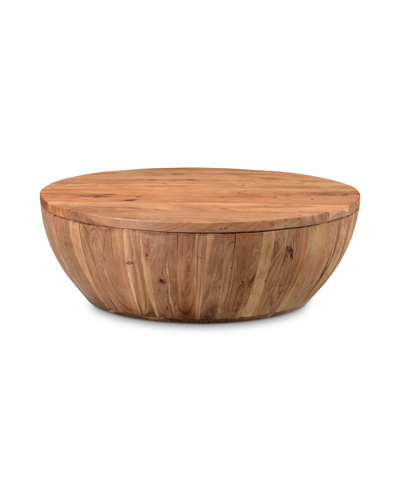 Furniture Eske 35.5" Acacia Wood Round Storage Coffee Table In Solid Acacia Wood