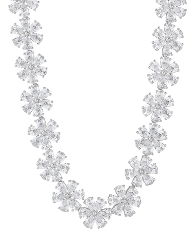 Shop Arabella Cubic Zirconia Flower Cluster 18" Collar Necklace In Sterling Silver