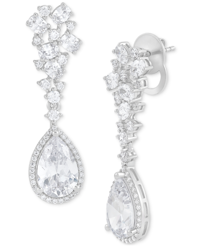 Shop Arabella Cubic Zirconia Pear Halo Cluster Drop Earrings In Sterling Silver